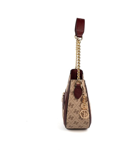 Silver Polo Sp1168 Kadın Omuz Çantası Monogram Koyu Bej-bordo