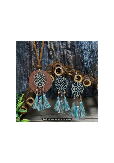Yıwu 3 Parça Vintage Bohemian Etnik Tarz Kadın Takı Seti, Antika Bronz Oymalı Mavi Karışık Renk Mavi Tonları Ve Ahşap Yıwu 3 Parça Vintage Bohemian Etnik Tarz Kadın Takı Seti, Antika Bronz Oymalı Mavi Karışık Renk Mavi Tonları Ve Ahşap