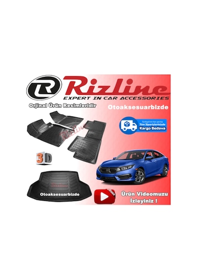 Honda Civic 3D Paspas +Bagaj Havuzu Siyah Sedan 2016-2019 Rizline N11.33480