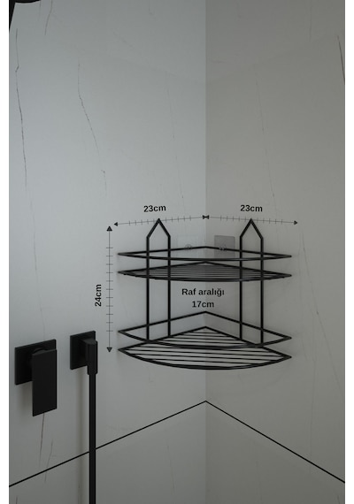 Alper Banyo Siyah Paslanmaz 2'Li Köşe Banyo Rafı Ve Aksesuar Seti