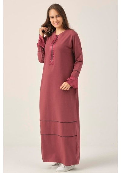 Mürdüm Saten Detaylı Maxi Boy Elbise Dm455