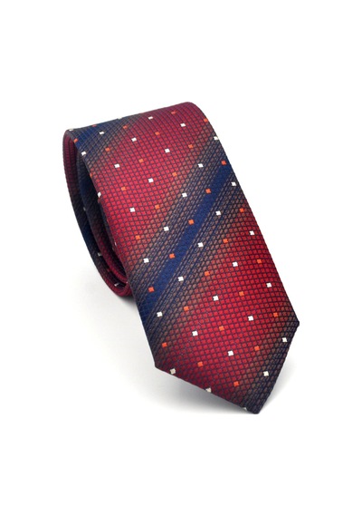Gaffy Lacivert Verev Desenli Bordo Dokuma Kumaş Mendilli Slim Fit Kravat // Sdk-2505-3 Bordo
