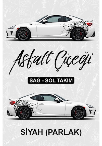 Asfalt Çiçeği Kaplama Sticker Siyahparlak - 852822446