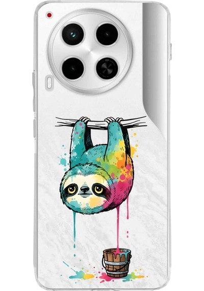 Tecno Camon 30 İle Uyumlu Splash Tembel Hayvan Tasarımlı Şeffaf Silikon Kılıf Şeffaf