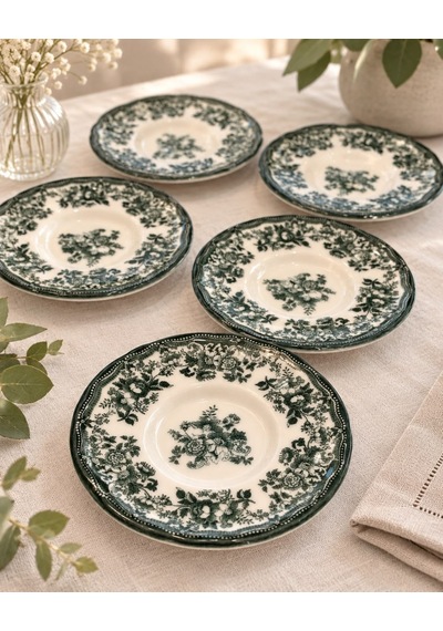 6'lı Velour Green Çay Tabağı -7768 Çok renkli