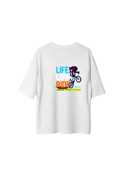 Paybuy Kadın Oversize Tişört Bmx Freestyle Urban Street Style Baskılı Ra Beyaz