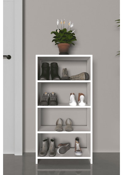 Lavellan Ela Çok Amaçlı 4 Raflı Ayakkabılık - Modern Antre Rafı Ve Düzenleyici Beyaz