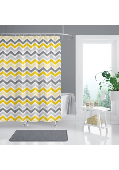 Renkli Duş Perdesi-Polyester Kumaş Banyo Duş Aksesuarı 180x200cm Tek Kanat Duş Perde Sarı Renk Perde Sarı