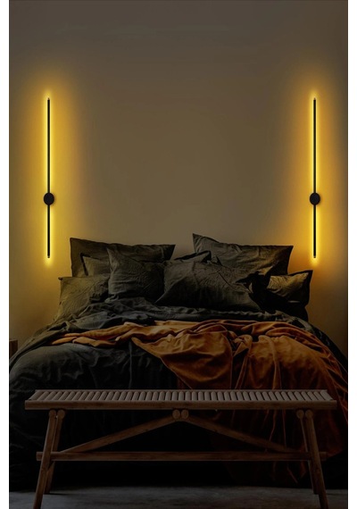 Dekoratif 20w İç Mekan Siyah Kasa Amber Işık 80 Cm Duvar Aplik Pilli 1 Adet Siyah - Amber Işık