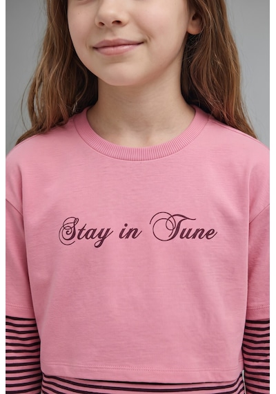 Defacto Baskılı Katmanlı Görünümlü Sweatshirt Üst Geniş Paça Alt 2li Takım Kız Çocuk I7951a826aupn181 Pembe-pn181