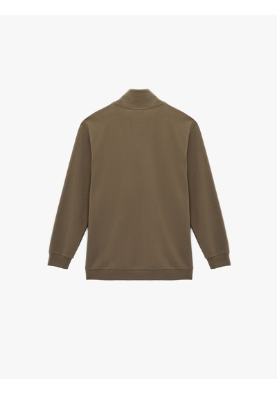 Koton Pamuklu Uzun Kollu Oversize Dik Yaka Yarım Fermuarlı Sweatshirt Bej 6sam70009nk Ekru