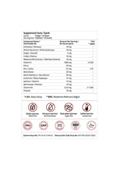 Validus Hot Herbal Complex Vitamin C 1000 Mg Karamürver 50 Mg Propolis 10 Mg - 13 Gr 12 Sachet