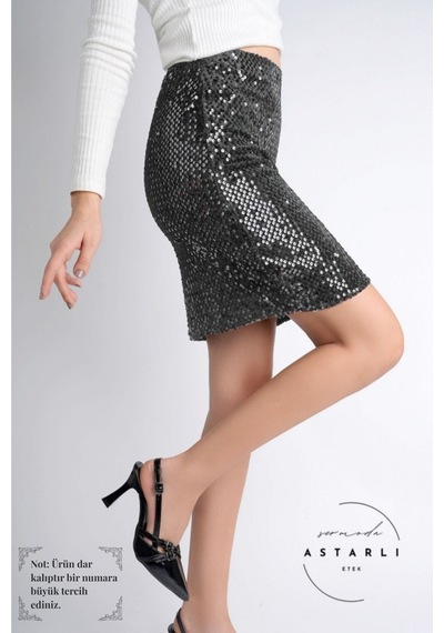 Sermoda 47 Cm 170 Pullu Mini Etek Gri