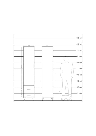 Hyperion Dolap 5 Raflı 2 Çekmeceli Tek Kapaklı 44x44x221 Çam-... Çam