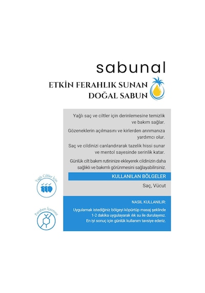 Sabunal Mentollü Nane Sabunu 3 Adet - Ferahlatıcı Yağlı Cilt ve Saç Temizleme Sabunu