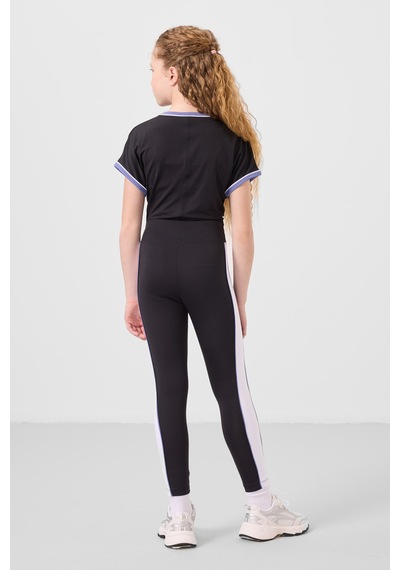 Tommylife Siyah O Yaka Yan Şerit Detaylı Standart Fit Performans Kız Çocuk Tayt Takım - 75191 Siyah