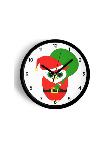 Kızgın Noel Baykuş Modern Tasarım Duvar Saati - 30cm - Önü Camlı Siyah Kasa - Sessiz Mekanizma-jh0351 Siyah