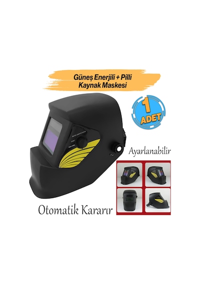 Güneş Enerjili Pilli Otomatik Kararan Baş Maskesi Siperlik Kartuşlu Kaynak Gözlüğü Ayarlanabilir
