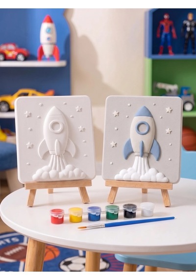 Uzaya Giden Roket 15x15 Taş Boyama Seti Çocuk Ve Yetişkin Hobi Seti