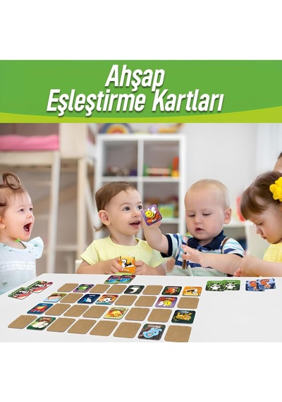 Ahşap Zeka Kartı Eşleştirme Oyunu 72 Parça Sevimli Hayvanlar Türkçe Kartlar