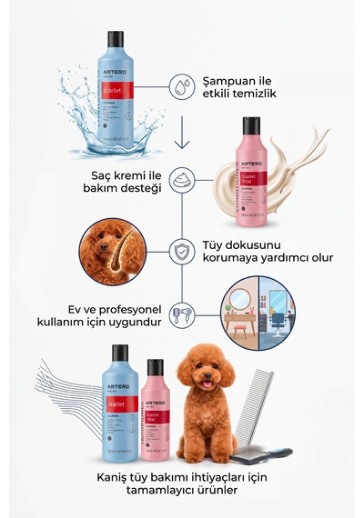 Artero Kızıl Poodle Köpekler İçin Renk Canlandırıcı Ve Yoğunlaştırıcı Profesyonel Şampuan Seti