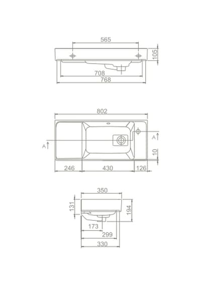 Turkuaz Seramik Cerastyle Sharp Etajer Uyumlu Lavabo 80 x 35 CM