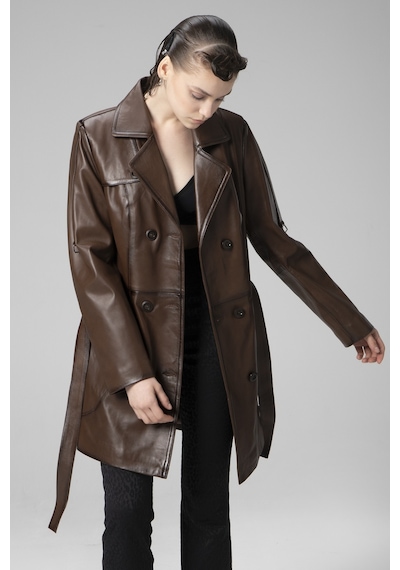 Camel Dericlub K060 Gerçek Deri Kadın Trençkot Camel
