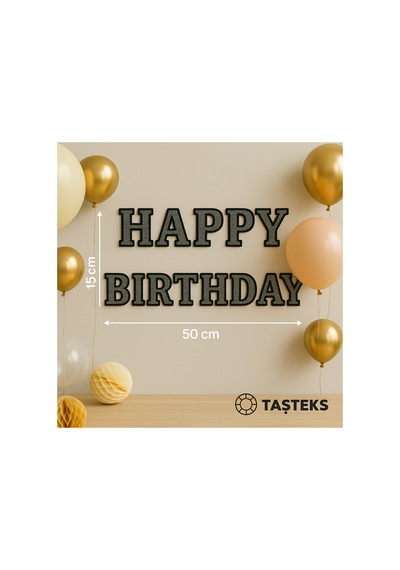 Taşlı Ütülenebilen Veya Sticker Olarak Kullanılabilen Happy Birthday Yazısı