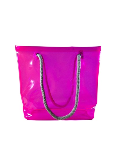 Rm Promosyon Taban Körüklü Şeffaf Plaj Çantası - Beyaz Halat Askılı Havuz Ve Deniz Çantası Neon Pembe Neon Pembe