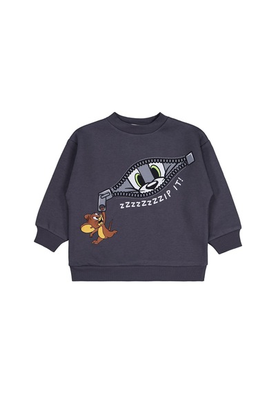 Tom And Jerry Fermuar Baskılı 2-5 Yaş Sweatshirt - Gri Antrasit