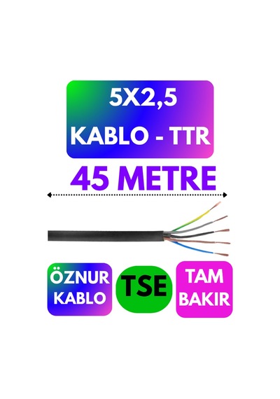 Öznur 5x2,5 Ttr Kablo Siyah Metre Seçenekli - 45 Metre