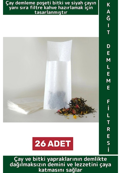Özel Üretim Ekonomik Pratik Siyah Çay Bitki Çayı Karışım Filtre Kahve Demleme Filtresi Poşet 26 Adet