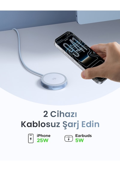 Ugreen Magflow 25w Manyetik Kablosuz Şarj Pedi, Magsafe Uyumlu, Qi2 Hızlı Şarj, 55959