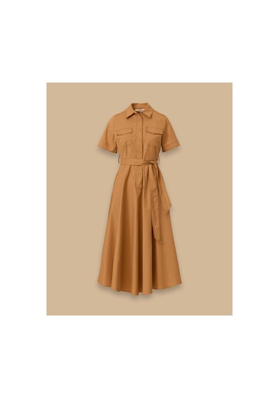 Seçil Kuşaklı Cepli Kısa Kollu Elbise Camel - 849850581 Camel