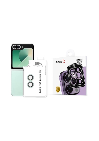 Galaxy   Uyumlu  Z Flip 6 Zore Cl-11 Safir Parmak İzi Bırakmayan Anti-reflective Kamera Lens Koruyucu-yeşil Yeşil
