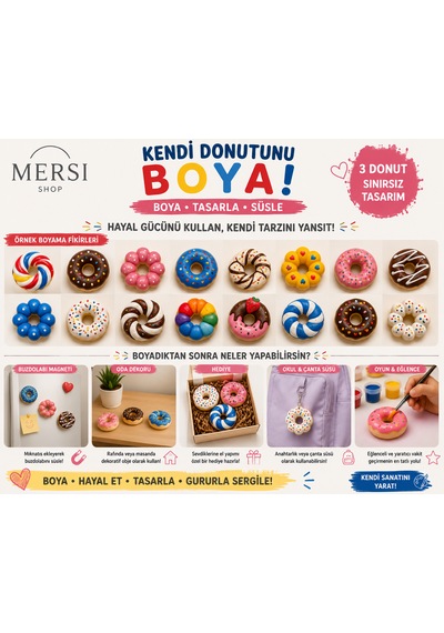 Ü Donut Taş Tozu Boyama Seti 3 Renk Akrilik Boya Ve Fırçalı Çocuk Hobi Aktivite Seti