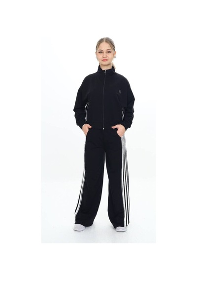 Kız Çocuk %100 Pamuk Oversize Alt&üst Uzun Kol Eşofman Takımı-183-eşt-0023 Siyah