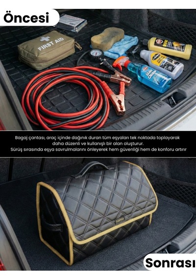 Araç Bagaj Düzenleyici Organizer Deri Kaymaz Cırt Bantlı Geniş Hacimli Çanta,su Geçirmez A1