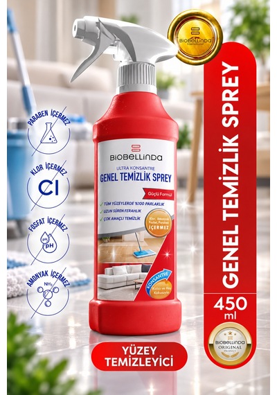 Genel Temizlik Spreyi Çok Amaçlı Yüzey Temizleyici Ahşap Fayans Cam Mermer Mutfak Ve Mobilya 450 ML