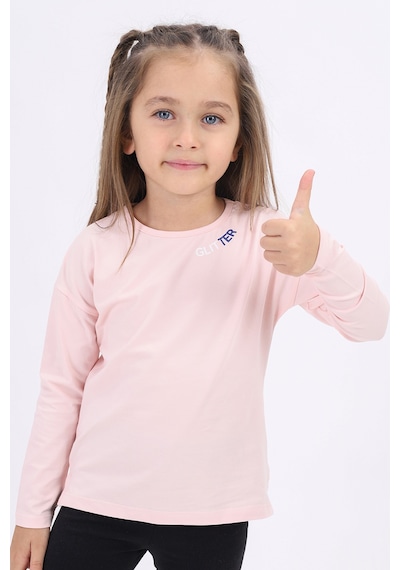 Toontoy Kids Toontoy Kız Çocuk Baskılı Bisiklet Yaka Uzun Kollu Tişört Pudra