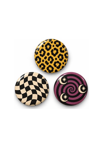 Vintage Leopar Dama Ve Ay Seri 2 - 3 Lü 58mm Rozet Seti Çok Renkli
