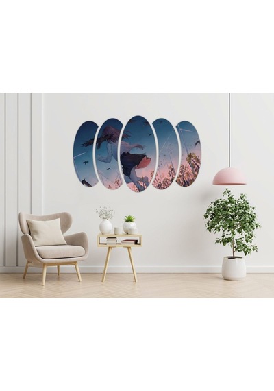 Anime Kız Rüzgar Türbini Kuşlar Mdf Tablo-0033
