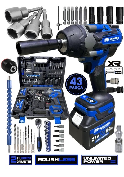 Schmıtzer Sch-9502m Pro 21v 15 Pilli Çift Akülü Kömürsüz Darbeli Vidalama 650 Nm Somun Sıkma Sökme Matkap