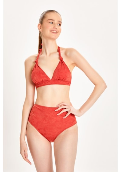Too Salty Swimwear Kadın Kiremit Süet Görünümlü Toparlayıcı Yüksek Bel Boyundan Bağlı Bikini Takımı 24s106st Kiremit