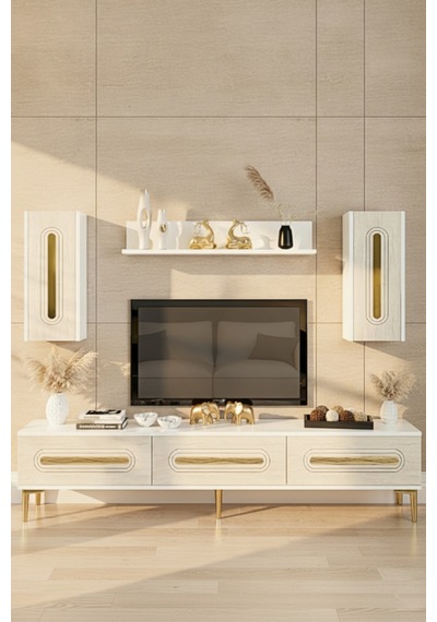 Tvr1804btg Rany Tv Ünitesi Takımı Beyaz-traverten-gold 180cm Beyaz - Traverten - Altın Tvr1804btg Rany Tv Ünitesi Takımı Beyaz-traverten-gold 180cm Beyaz - Traverten - Altın