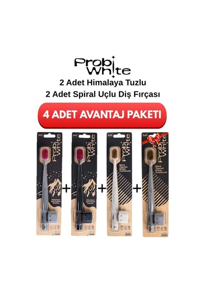 Probi White 2 Adet Himalaya Tuzlu Diş Fırçası + 2 Adet Spiral Uçlu Diş Fırçası - 4'lü Paket
