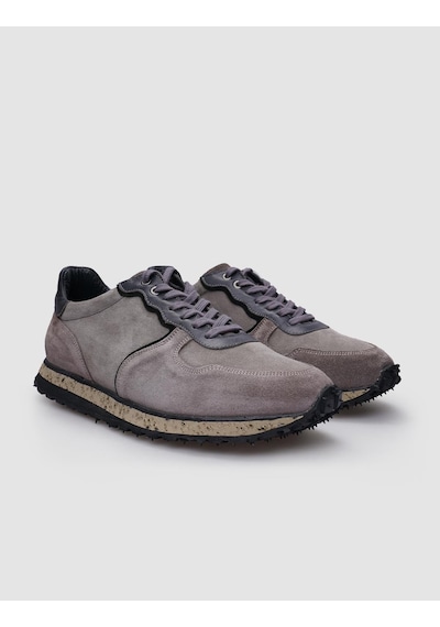%100 Hakiki Deri Vizon Süet Bağcıklı Erkek Sneaker-vizon Vizon