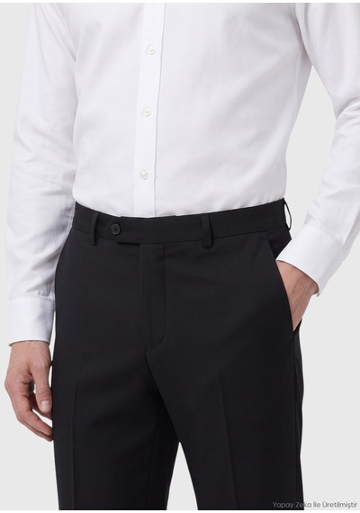 Ramsey Siyah Modern Fit Klasik Yün Karışımlı Pantolon siyah