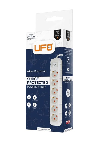 Ufo 6lı Akım Korumalı Priz 5 Metre Kablolu Grup Priz