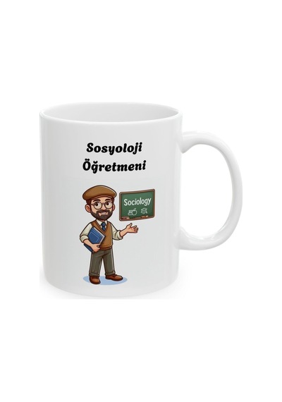 Erkek Sosyoloji Öğretmeni Hediyelik Baskılı Porselen Beyaz Lüks Kupa Bardak Beyaz